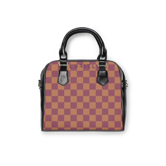 Bags 9.45" x 8.27" / Black Rosewood Checkered Women's Vegan Leather Shoulder Bag