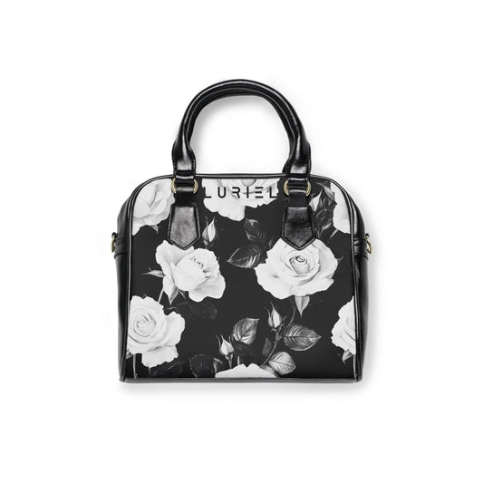 Bags 9.45" x 8.27" / Black White Roses Women's Vegan Leather Shoulder Bag