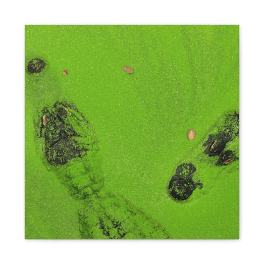 Bedroom Art Canvas 16″ x 16″ / 1.25" Crocodile in Water with Green Leaf, Stretched Matte Canvas