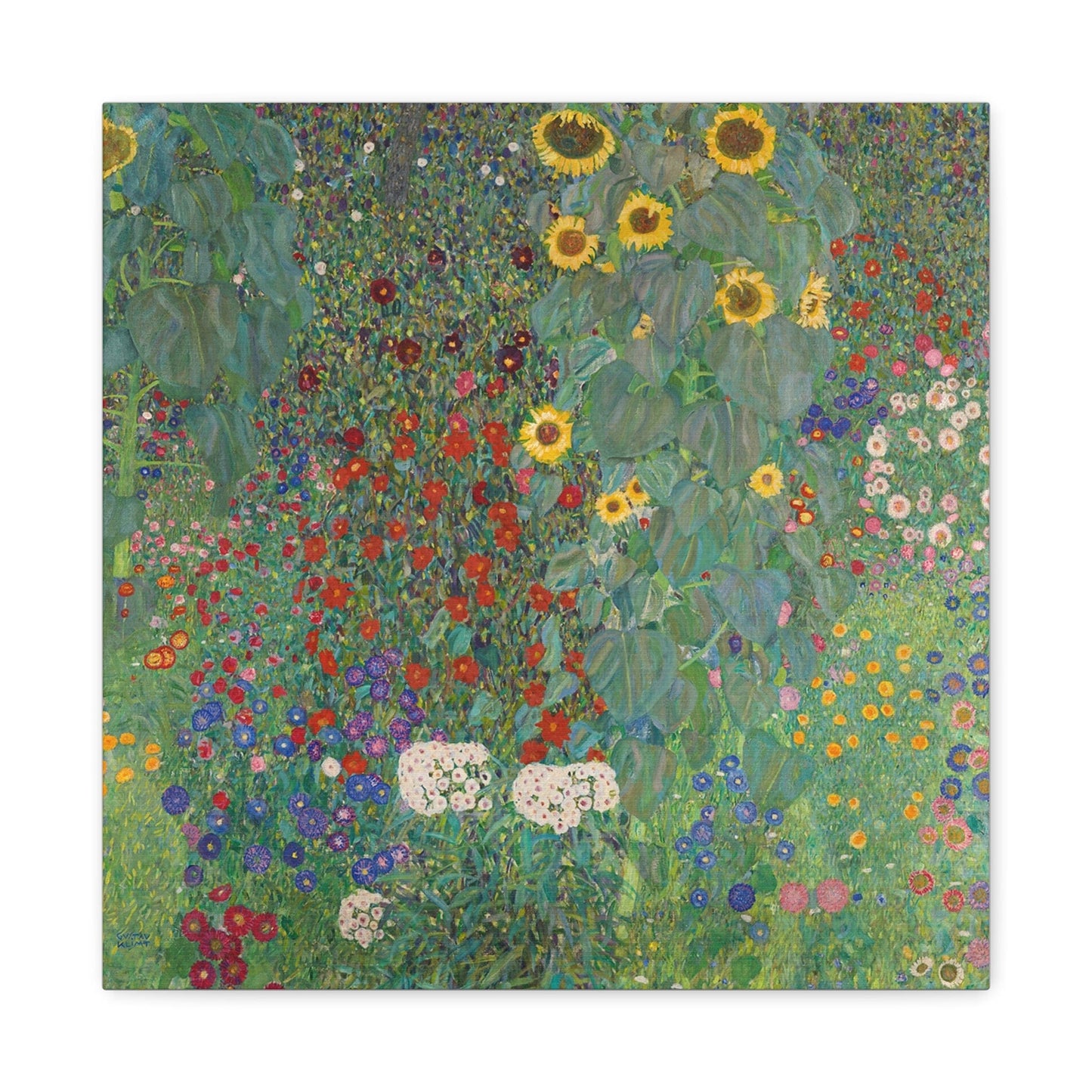 Bedroom Art Canvas 16″ x 16″ / 1.25" Farm Garden with Sunflowers by Gustav Klimt (1907), Stretched Matte Canvas