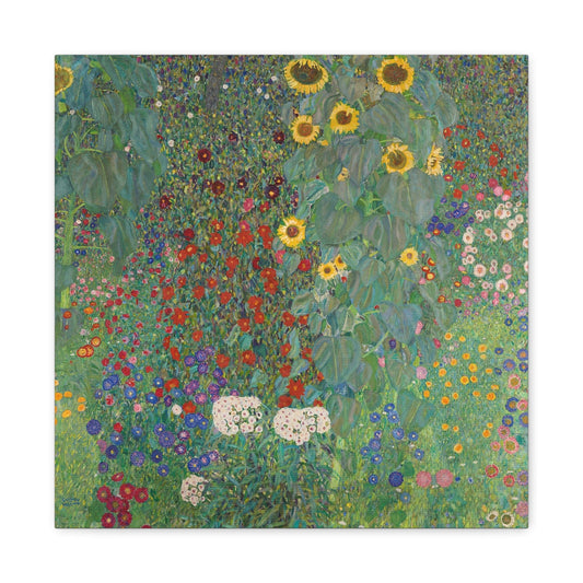 Bedroom Art Canvas 16″ x 16″ / 1.25" Farm Garden with Sunflowers by Gustav Klimt (1907), Stretched Matte Canvas