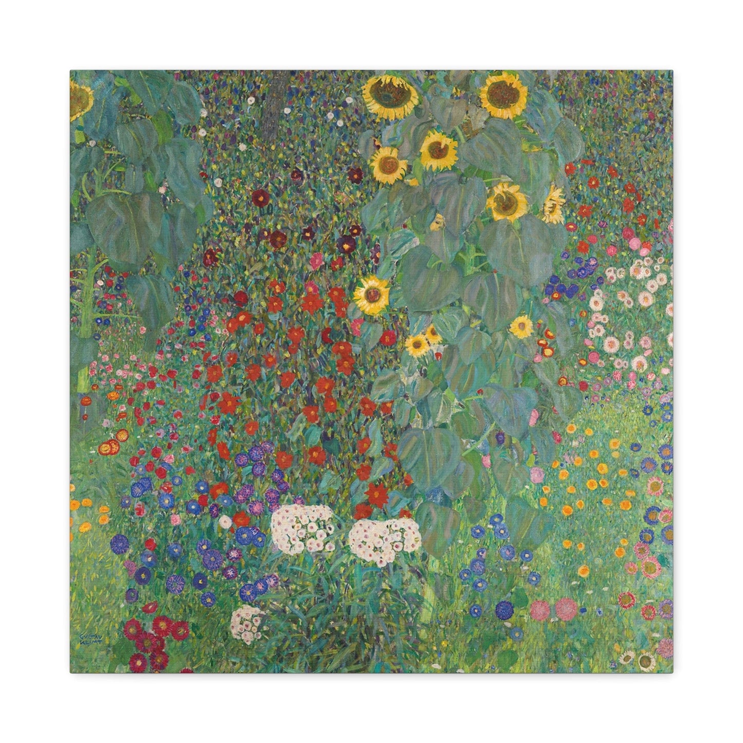Bedroom Art Canvas 20″ x 20″ / 1.25" Farm Garden with Sunflowers by Gustav Klimt (1907), Stretched Matte Canvas