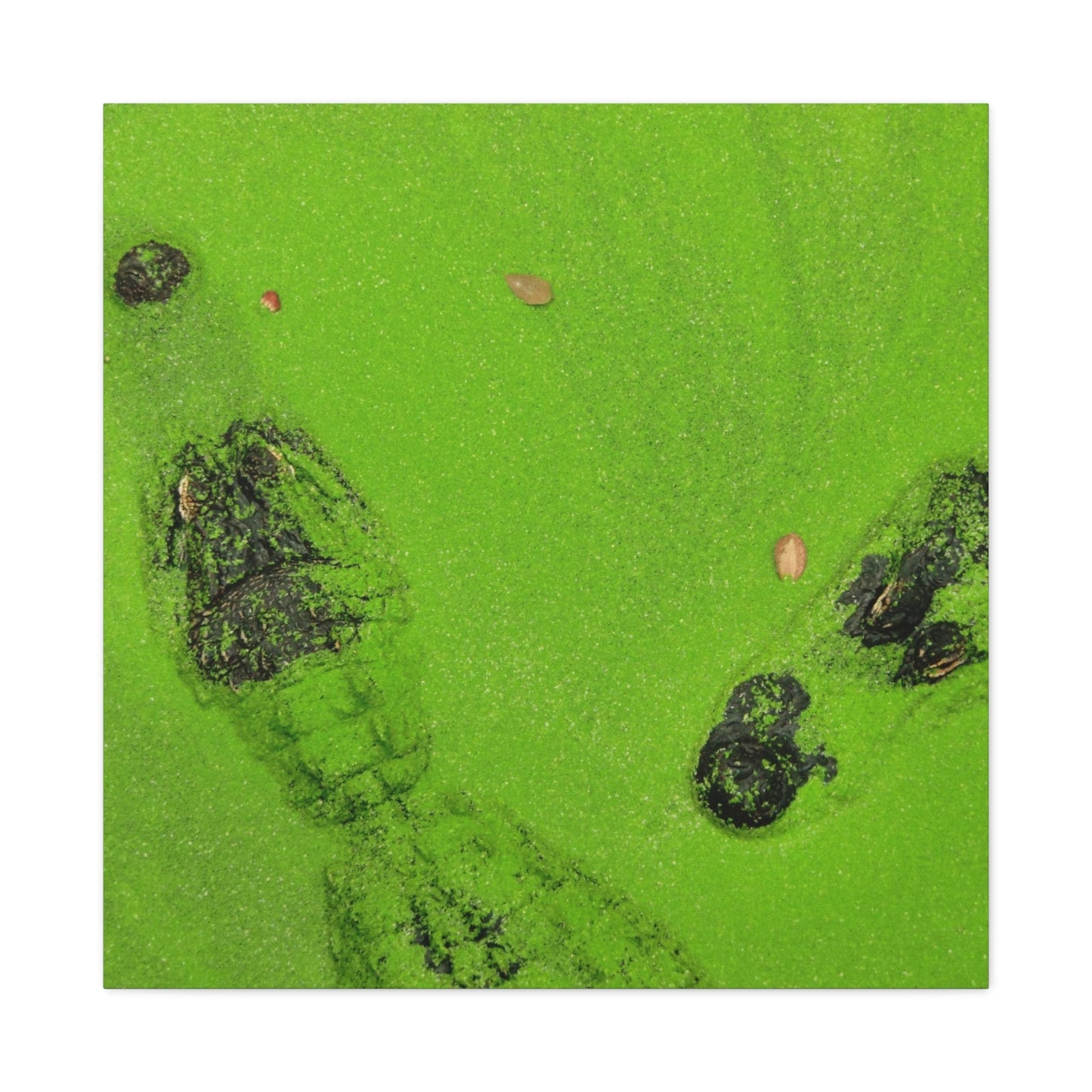 Bedroom Art Canvas 30″ x 30″ / 1.25" Crocodile in Water with Green Leaf, Stretched Matte Canvas