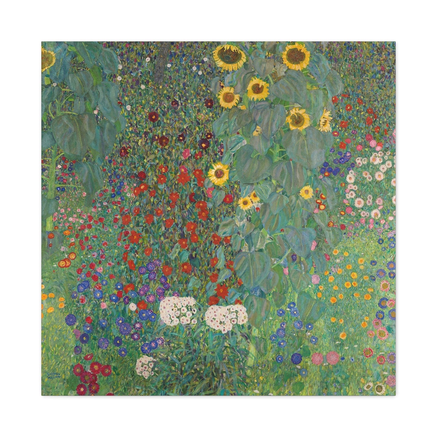 Bedroom Art Canvas 30″ x 30″ / 1.25" Farm Garden with Sunflowers by Gustav Klimt (1907), Stretched Matte Canvas