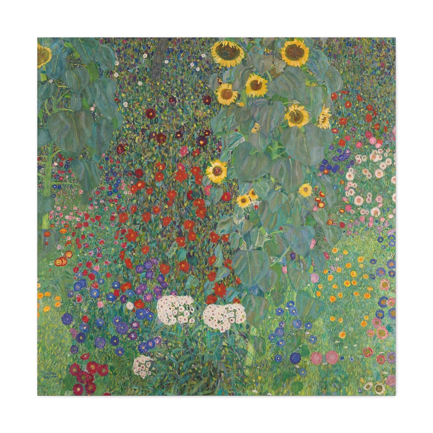 Bedroom Art Canvas 36" x 36" / 1.25" Farm Garden with Sunflowers by Gustav Klimt (1907), Stretched Matte Canvas