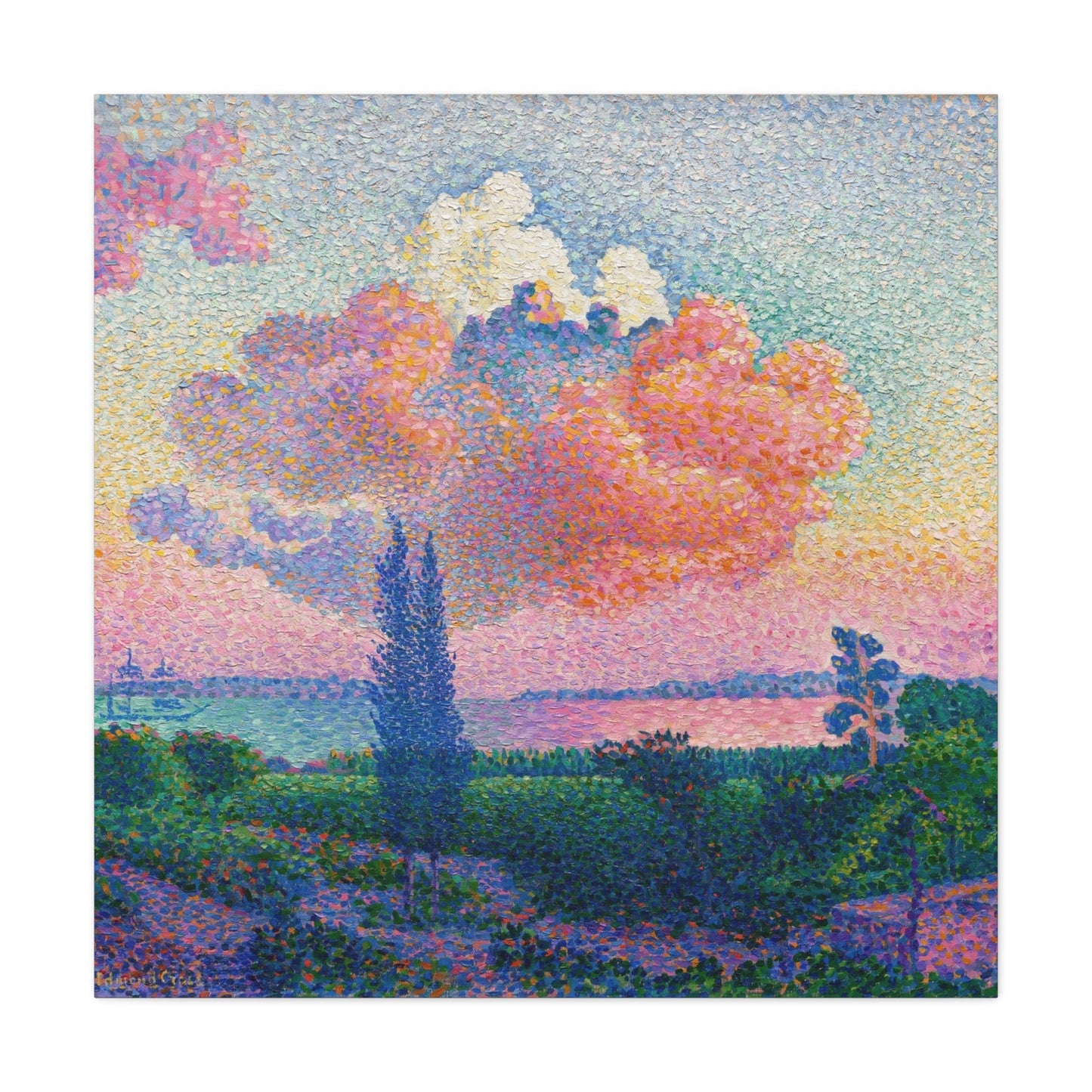 Bedroom Art Canvas 36" x 36" / 1.25" The Pink Cloud by Henri-Edmond Cross (1896), Stretched Matte Canvas