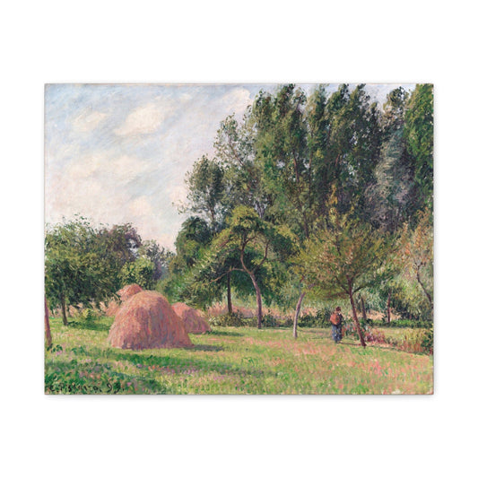 Canvas 20″ x 16″ (Horizontal) / 1.25" Haystacks, Morning, Éragny (1899) by Camille Pissarro, Stretched Matte Canvas