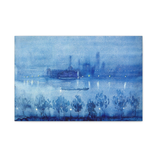 Canvas 24″ x 16″ (Horizontal) / 1.25" Blue Night, London by Joseph Pennell, Stretched Matte Canvas