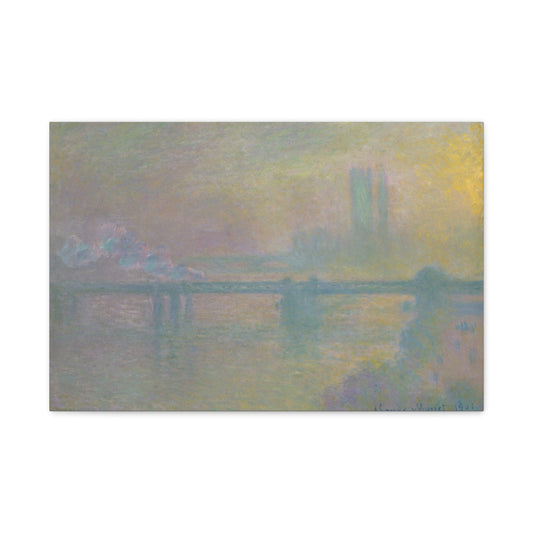 Canvas 24″ x 16″ (Horizontal) / 1.25" Charing Cross Bridge, London by Claude Monet, Stretched Matte Canvas