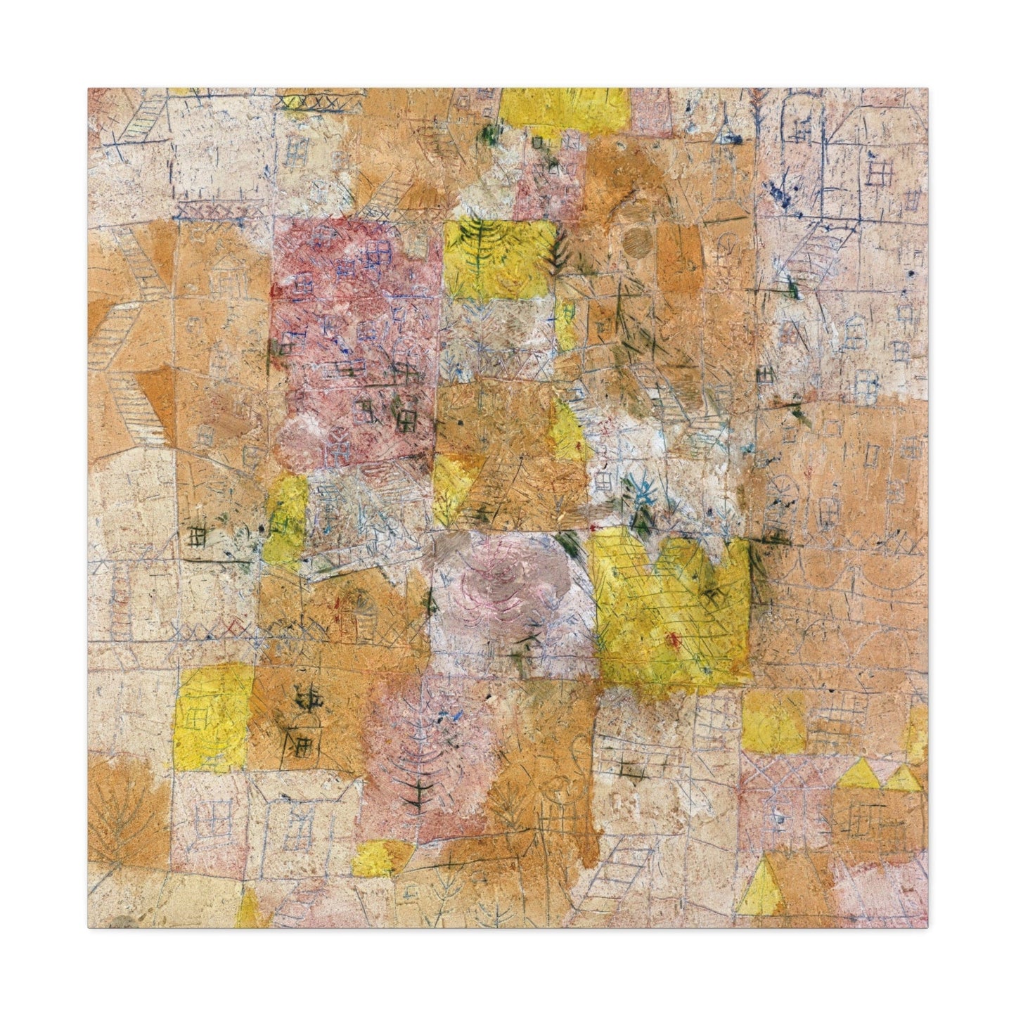 Canvas 36" x 36" / 1.25" Suburban Idyll by Paul Klee, Stretched Matte Canvas