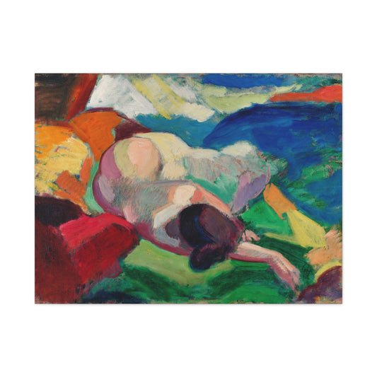 Canvas 40" x 30" (Horizontal) / 1.25" Naked woman posing sensually, Nude (1915–1916) by Carl Newman, Stretched Matte Canvas