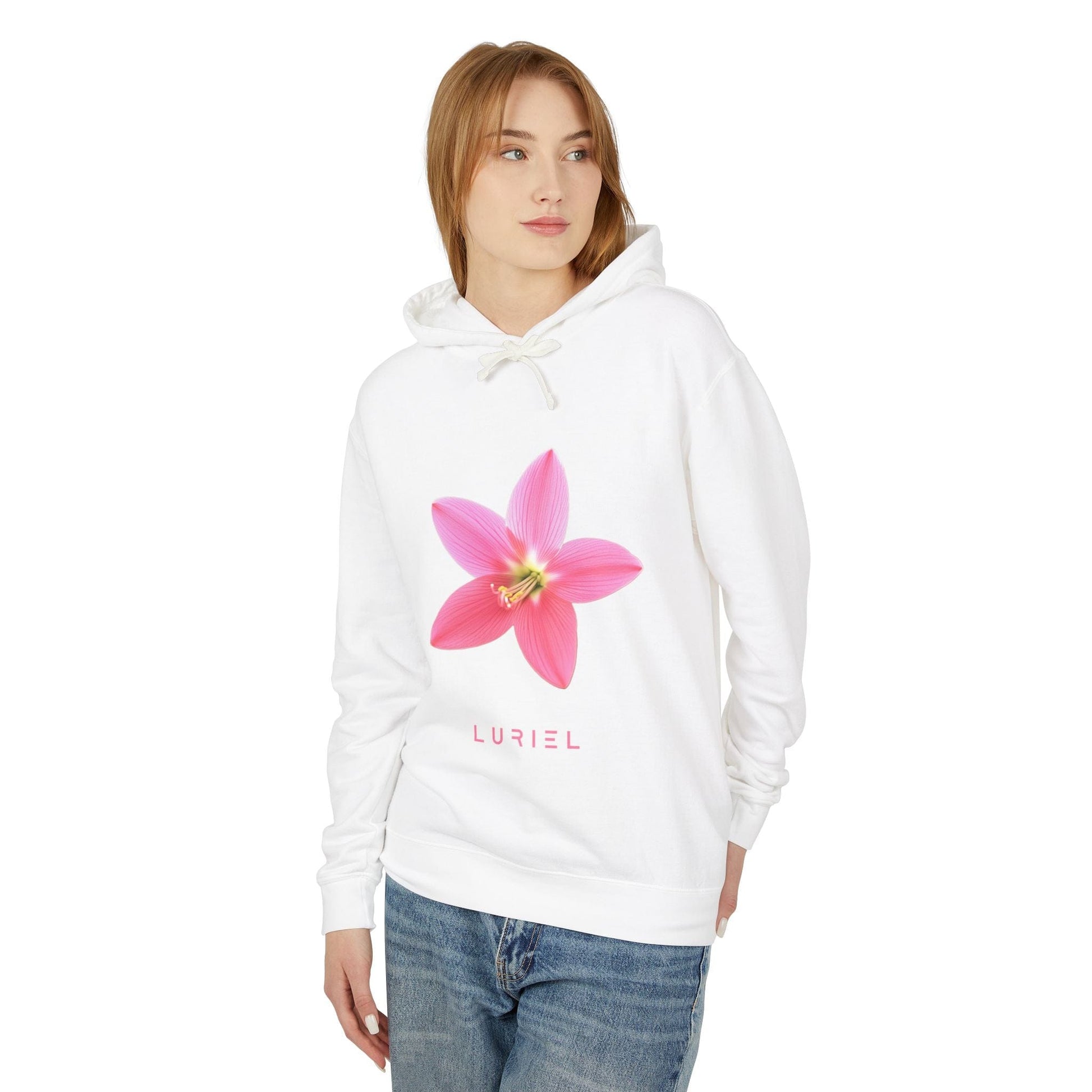 Hoodie Pink Rain Lily Unisex 100% Cotton Hooded Sweatshirt
