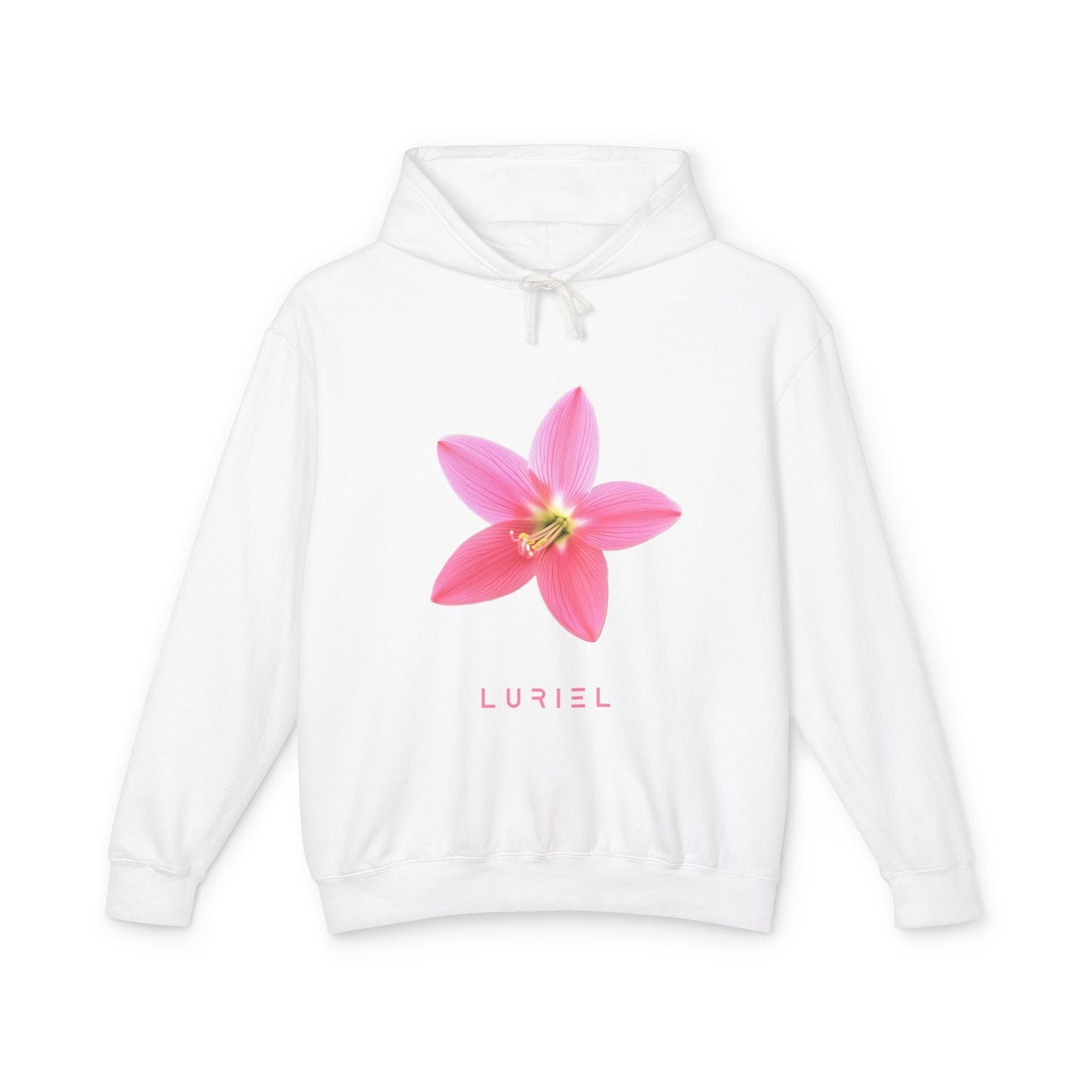 Hoodie White / S Pink Rain Lily Unisex 100% Cotton Hooded Sweatshirt
