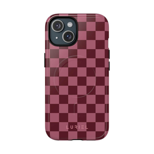 Phone Case iPhone 15 / Glossy Checkered Pink Tough Magsafe Case