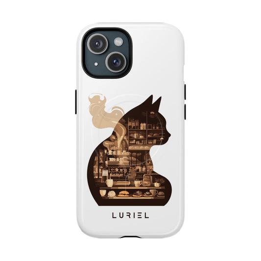 Phone Case iPhone 15 / Glossy Coffee Cat Tough Magsafe Case