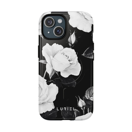 Phone Case iPhone 15 / Glossy White Roses Tough Magsafe Case