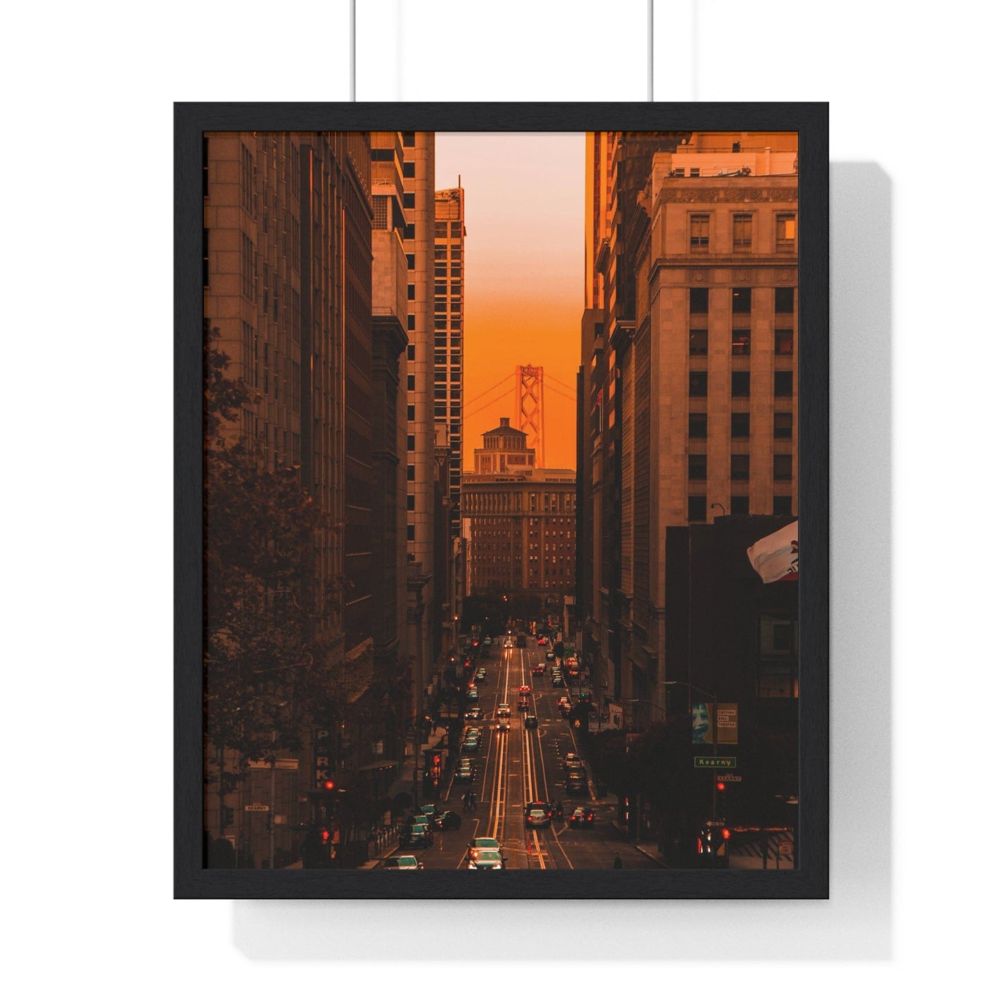 Poster 16" x 20" / Black Downtown San Francisco sunset, Framed Print