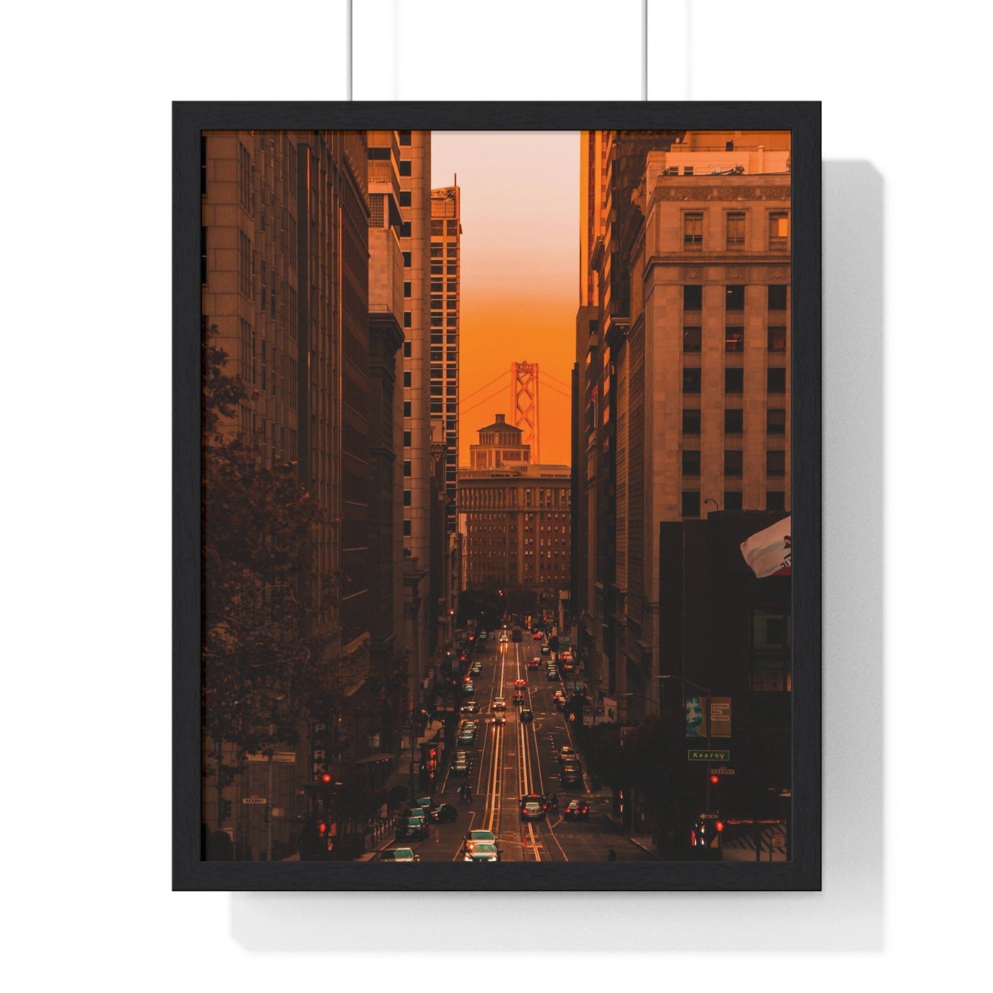 Poster 16" x 20" / Black Downtown San Francisco sunset, Framed Print