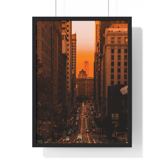 Poster 18″ x 24″ / Black Downtown San Francisco sunset, Framed Print