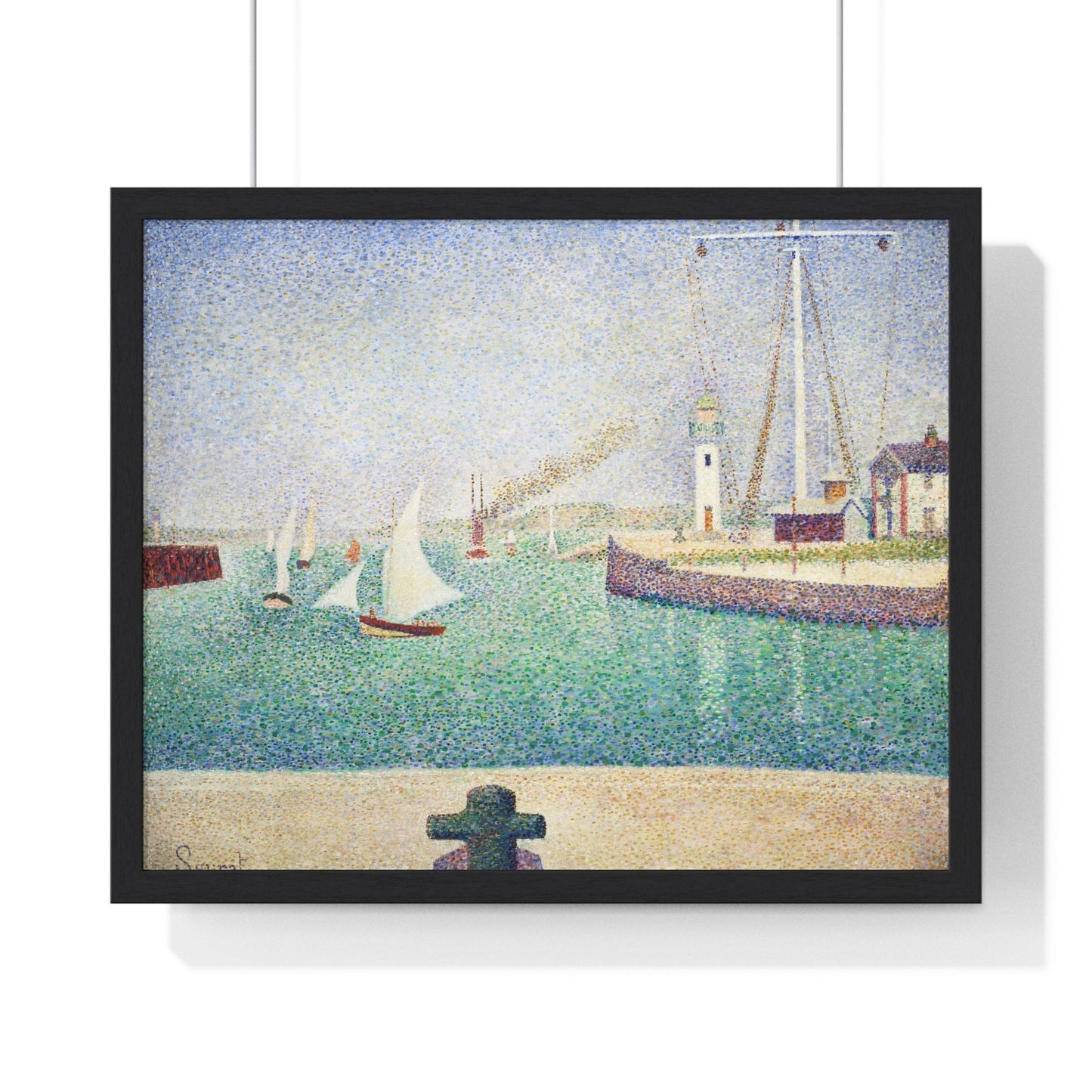 Poster 20" x 16" / Black Entrance of The Port of Honfleur by Georges Seurat (1886), Framed Print