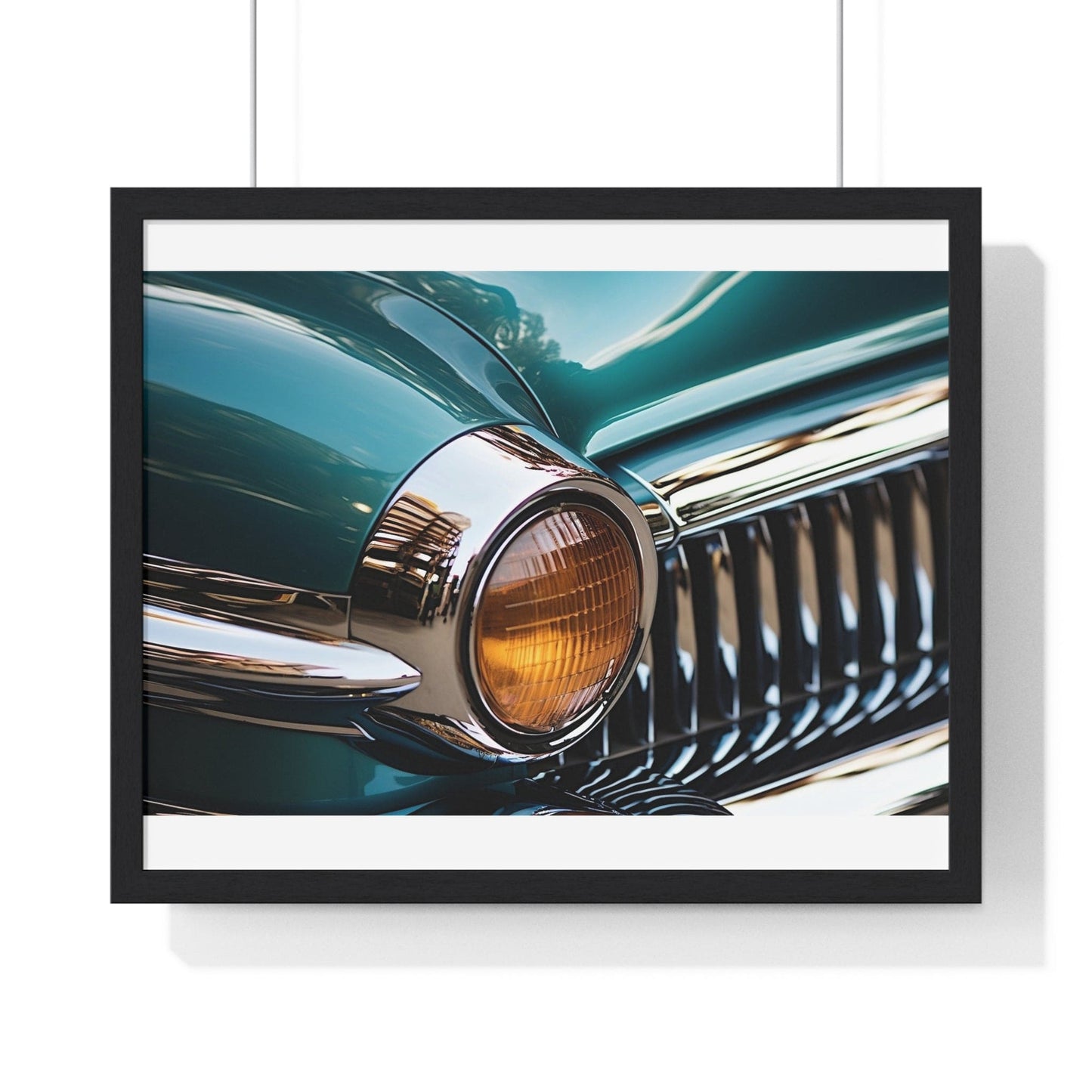 Poster 20" x 16" / Black Front End Vintage Car Close Up Framed Print