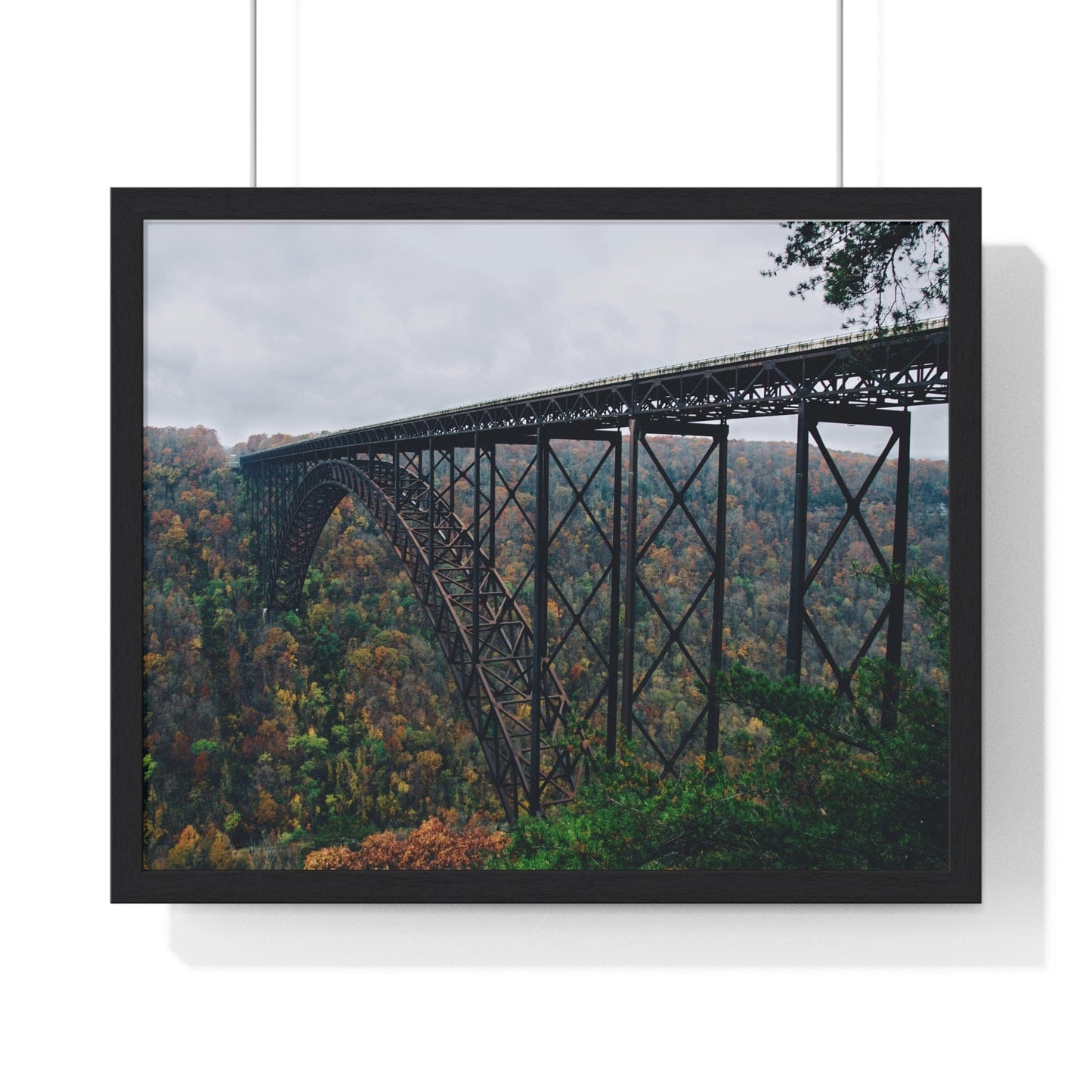 Poster 20" x 16" / Black Steel Bridge Over A Wooded Ravine, Framed Print