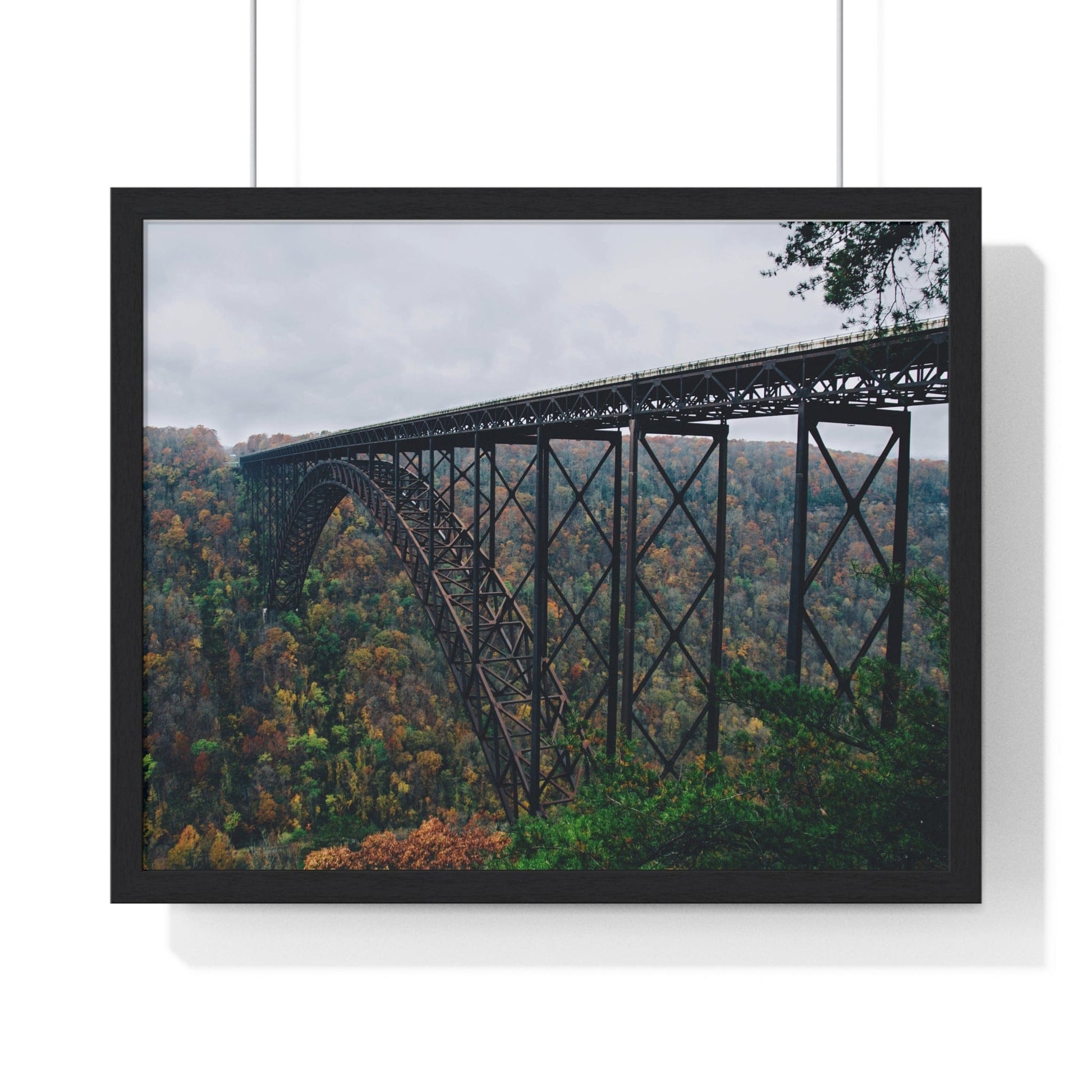 Poster 20" x 16" / Black Steel Bridge Over A Wooded Ravine, Framed Print