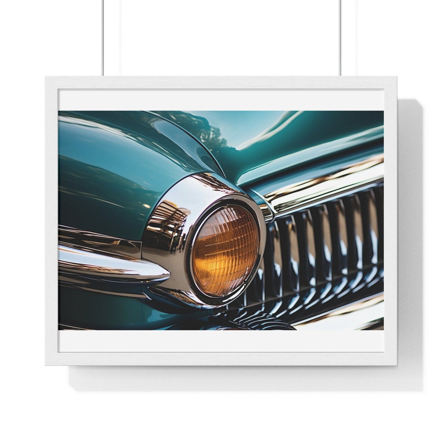 Poster 20" x 16" / White Front End Vintage Car Close Up Framed Print
