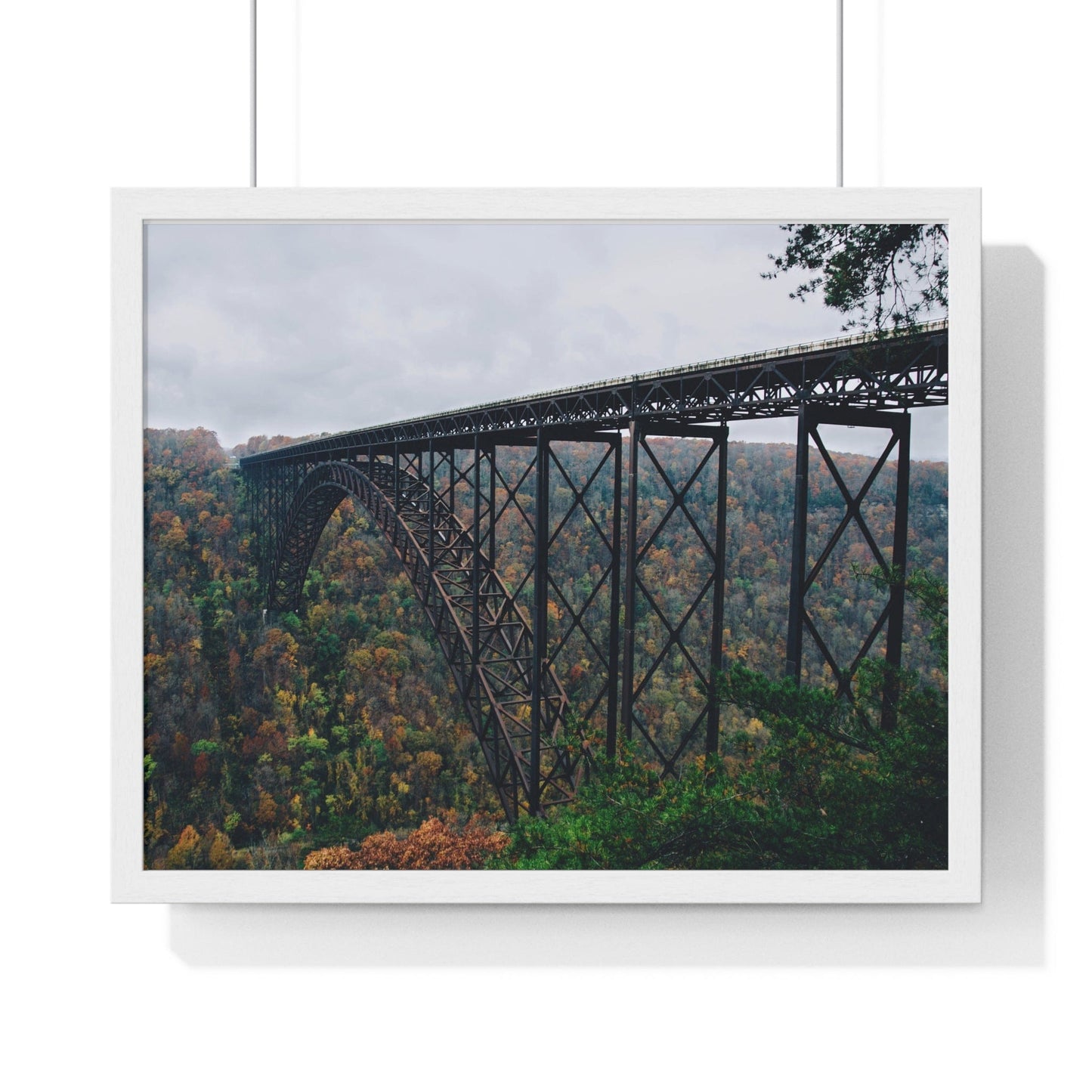 Poster 20" x 16" / White Steel Bridge Over A Wooded Ravine, Framed Print