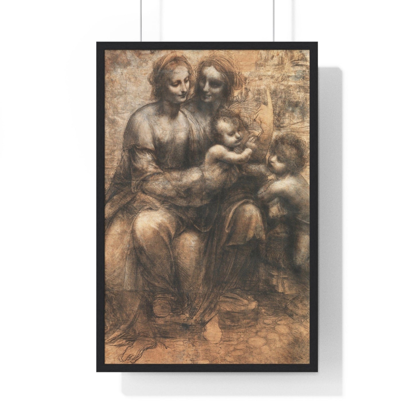 Poster 20" x 30" / Black The Virgin and Child with St Anne and St John the Baptist, Leonardo da Vinci, Framed Print