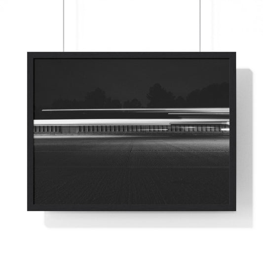Poster 24″ x 18″ / Black Long Exposure Car Tail Light At Night, Framed Print