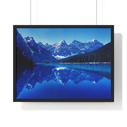 Poster 24″ x 18″ / Black Mountain Landscape Reflected On Water Framed Print