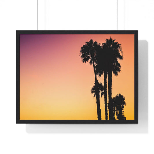 Poster 24″ x 18″ / Black Palm Tree Silhouettes In Venice Beach, Framed Print