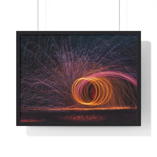 Poster 24″ x 18″ / Black Pink and orange light long exposure photography, Framed Print