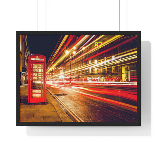 Poster 24″ x 18″ / Black Road Motion At Night In London, Framed Print