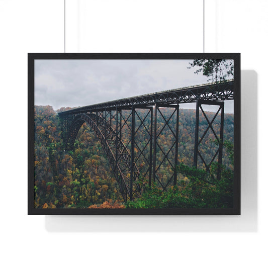 Poster 24″ x 18″ / Black Steel Bridge Over A Wooded Ravine, Framed Print