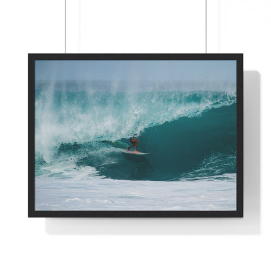 Poster 24″ x 18″ / Black Surfer In Pipe, Framed Print