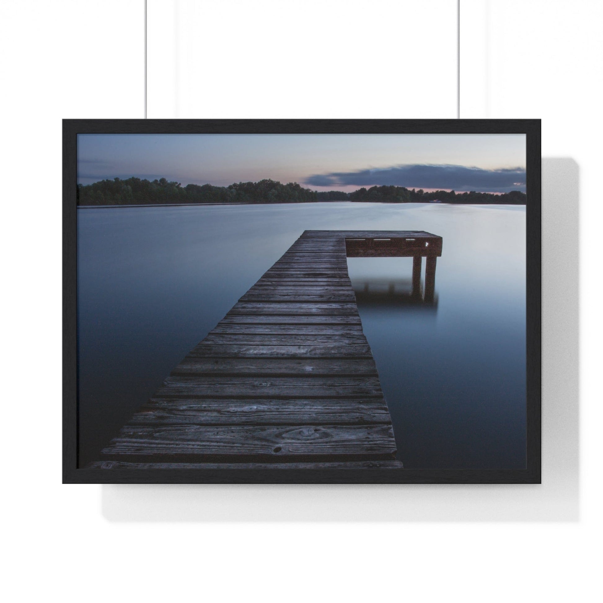 Poster 24″ x 18″ / Black Wooden Jetty At Lake Framed Print