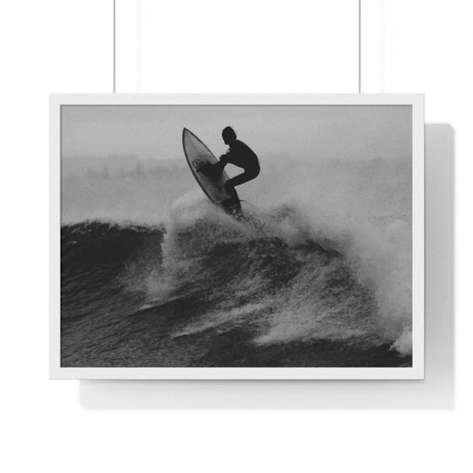 Poster 24″ x 18″ / White Surfer Catching a Wave, Framed Print