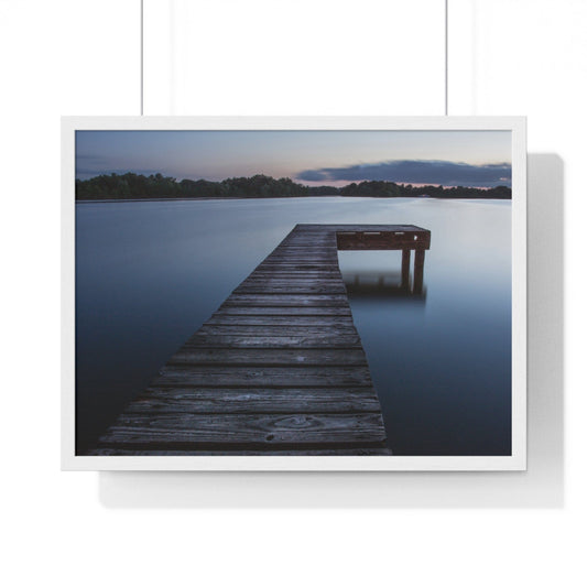 Poster 24″ x 18″ / White Wooden Jetty At Lake Framed Print