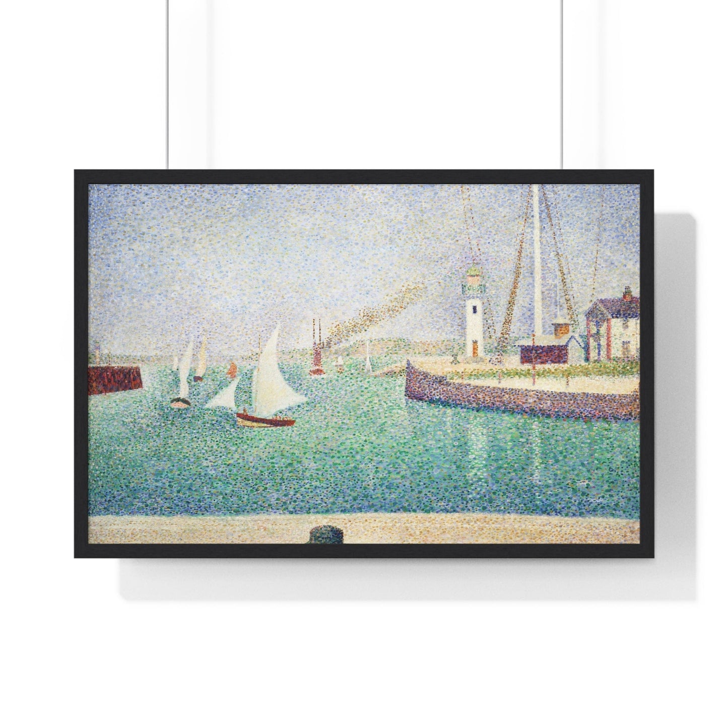 Poster 30" x 20" / Black Entrance of The Port of Honfleur by Georges Seurat (1886), Framed Print