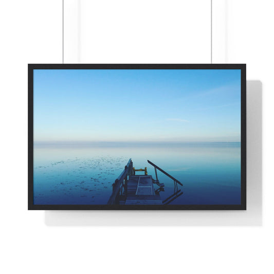 Poster 30" x 20" / Black Pier On Lake, Framed Print