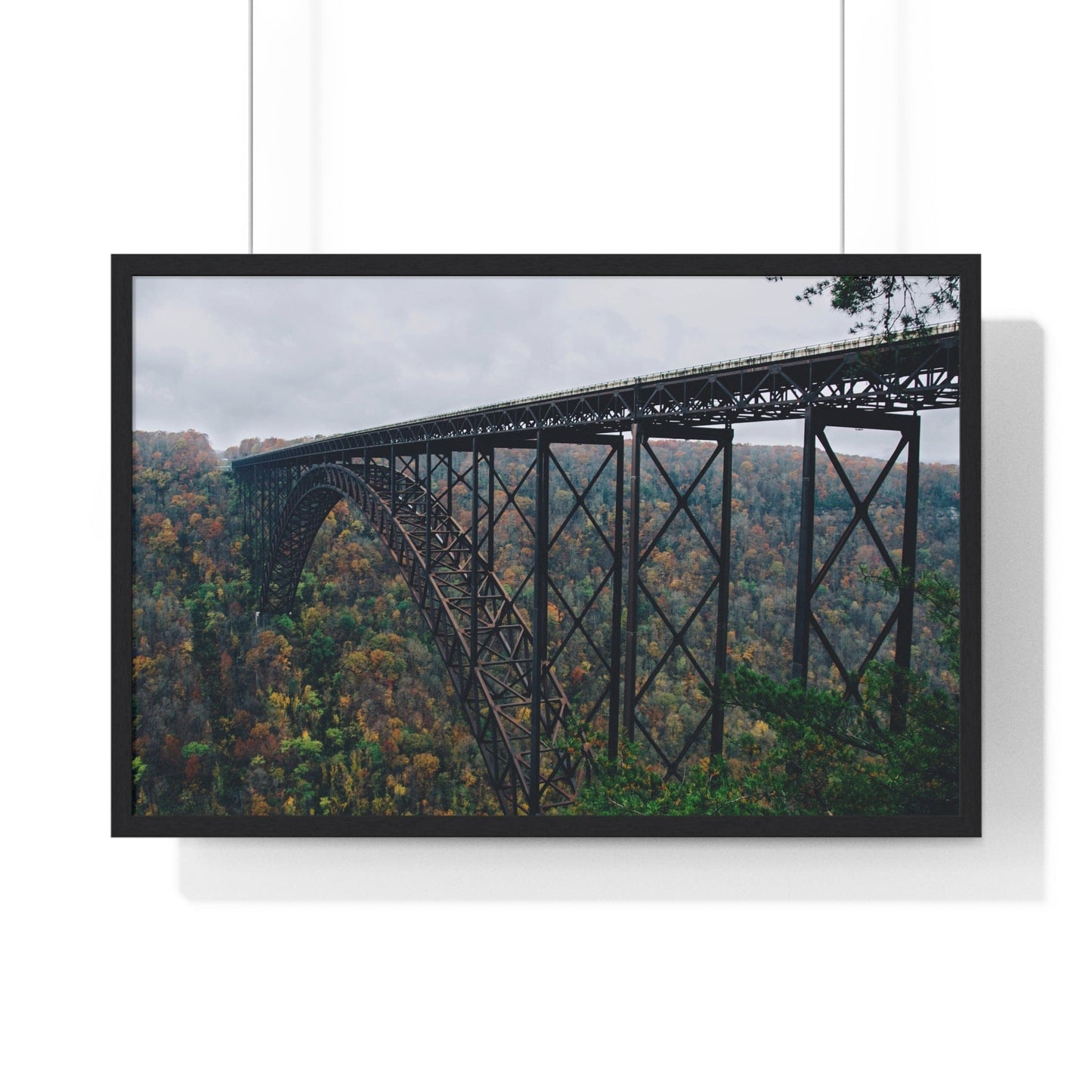 Poster 30" x 20" / Black Steel Bridge Over A Wooded Ravine, Framed Print