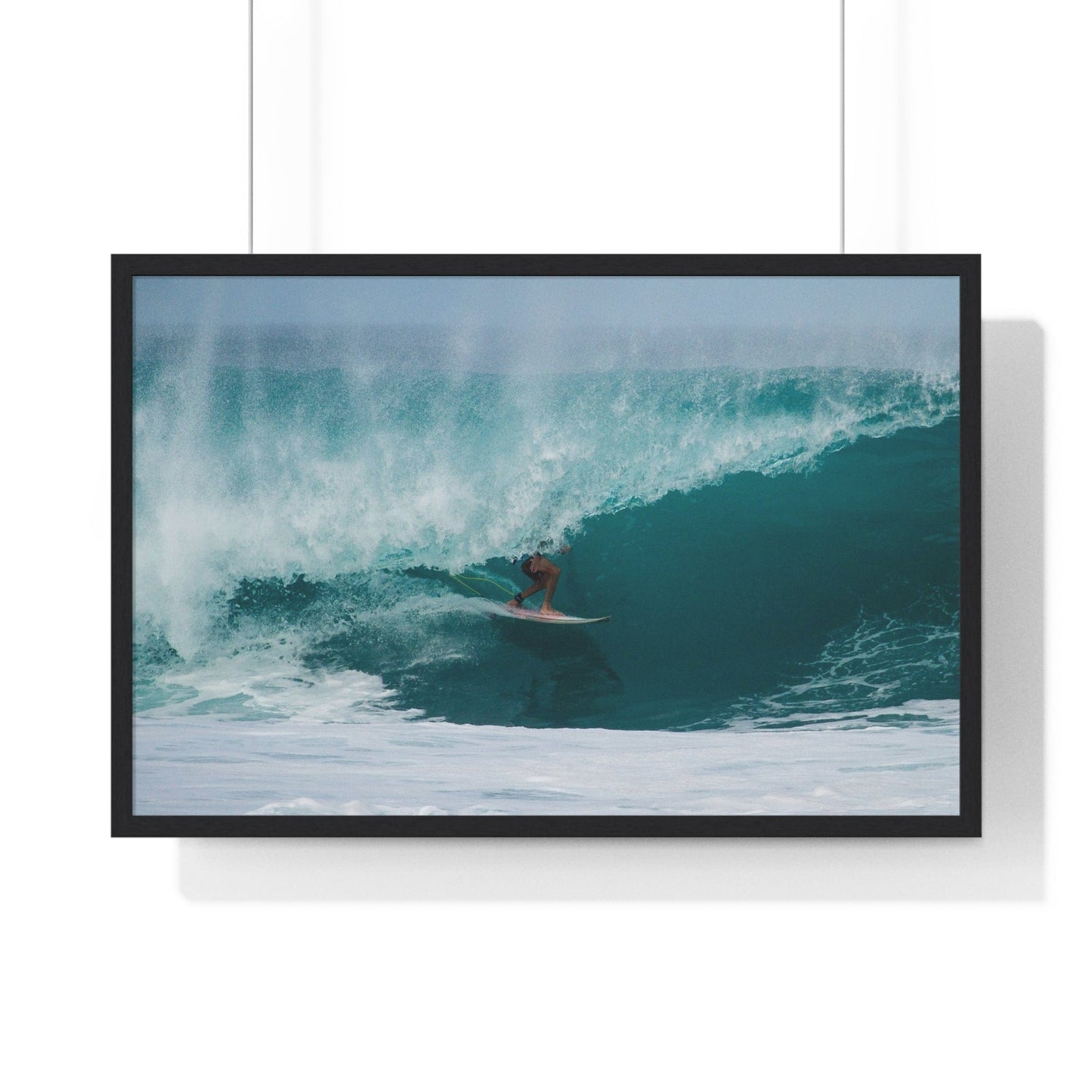 Poster 30" x 20" / Black Surfer In Pipe, Framed Print