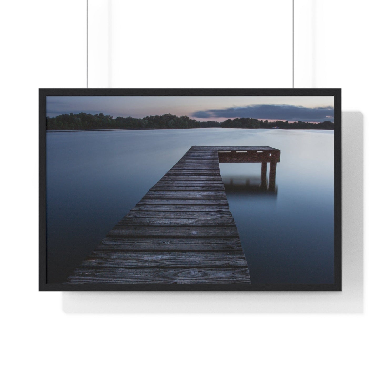 Poster 30" x 20" / Black Wooden Jetty At Lake Framed Print