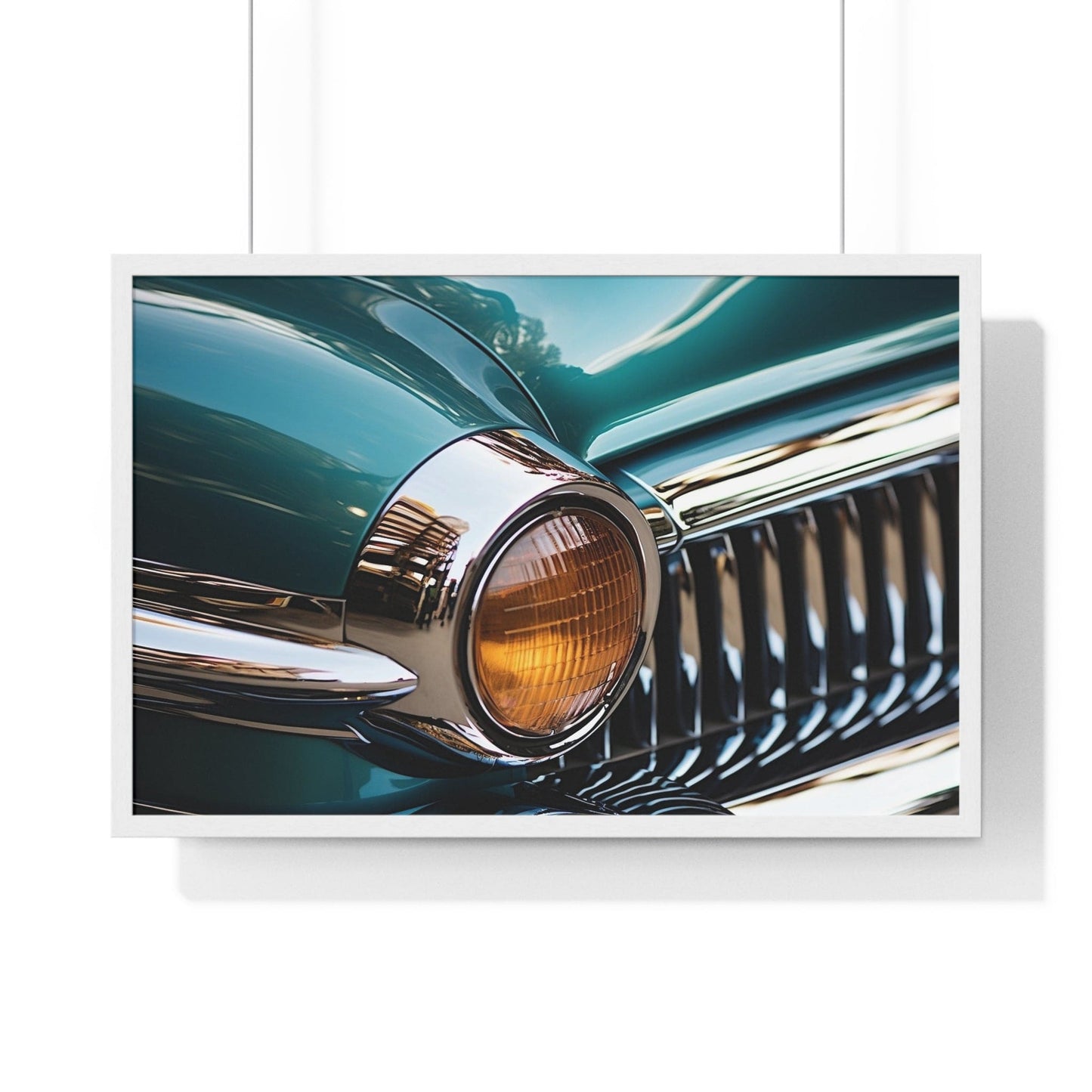 Poster 30" x 20" / White Front End Vintage Car Close Up Framed Print