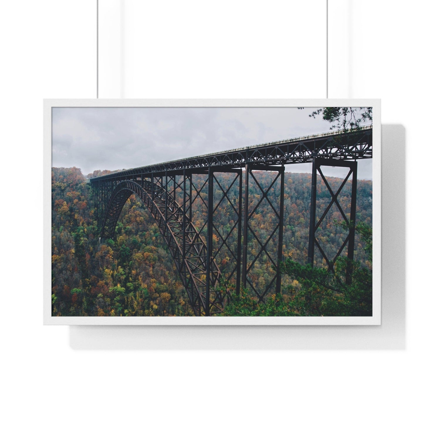 Poster 30" x 20" / White Steel Bridge Over A Wooded Ravine, Framed Print