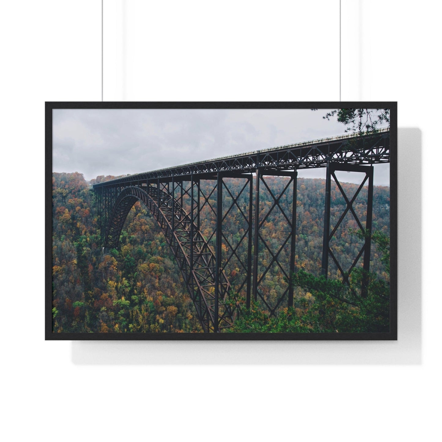 Poster 36″ x 24″ / Black Steel Bridge Over A Wooded Ravine, Framed Print