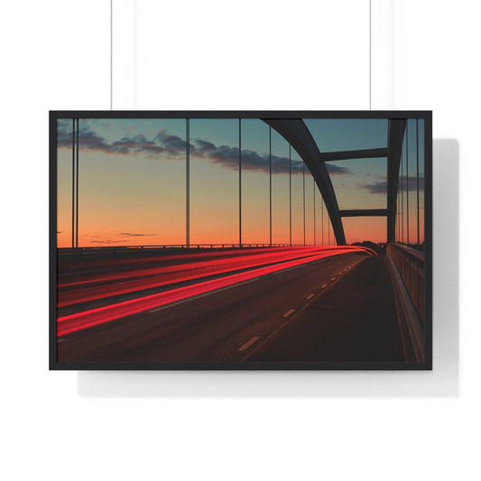 Poster 36″ x 24″ / Black Traffic Light Trail On A Bridge, Framed Print