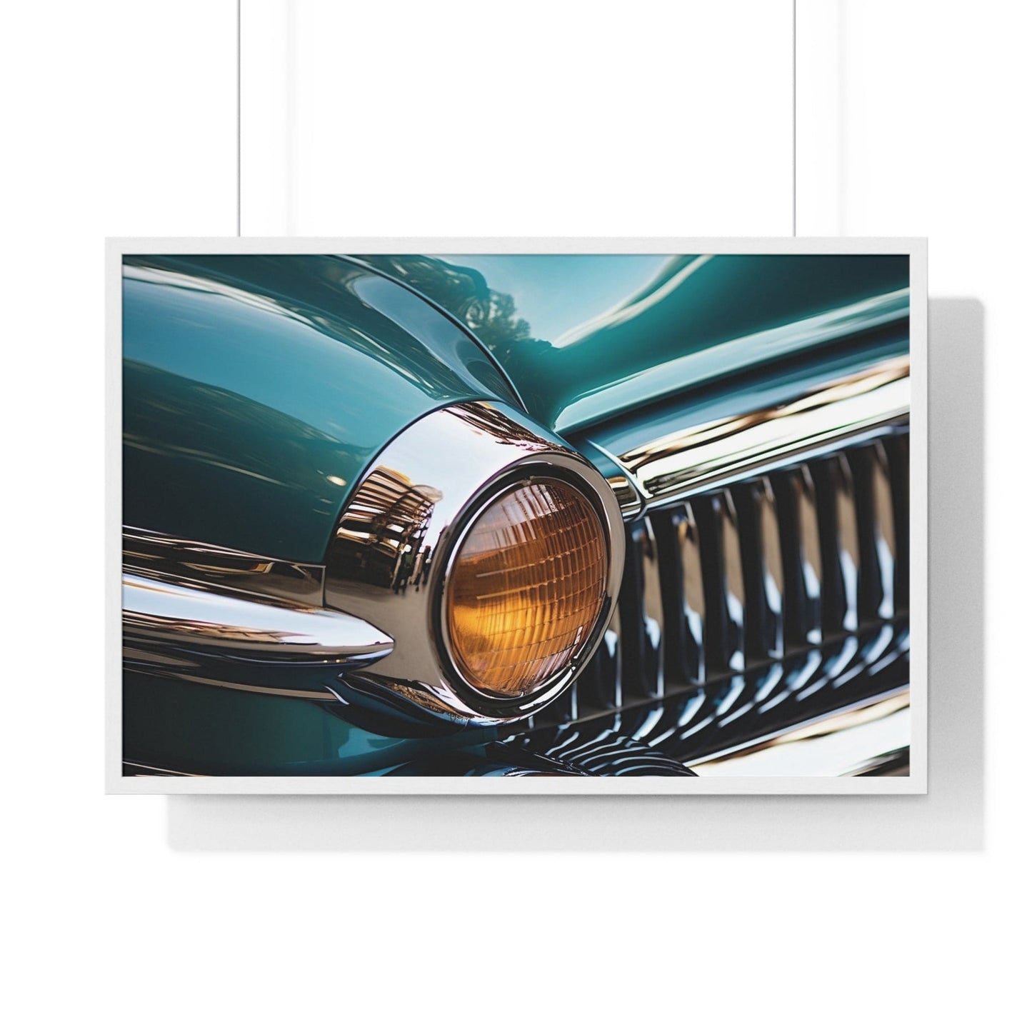 Poster 36″ x 24″ / White Front End Vintage Car Close Up Framed Print